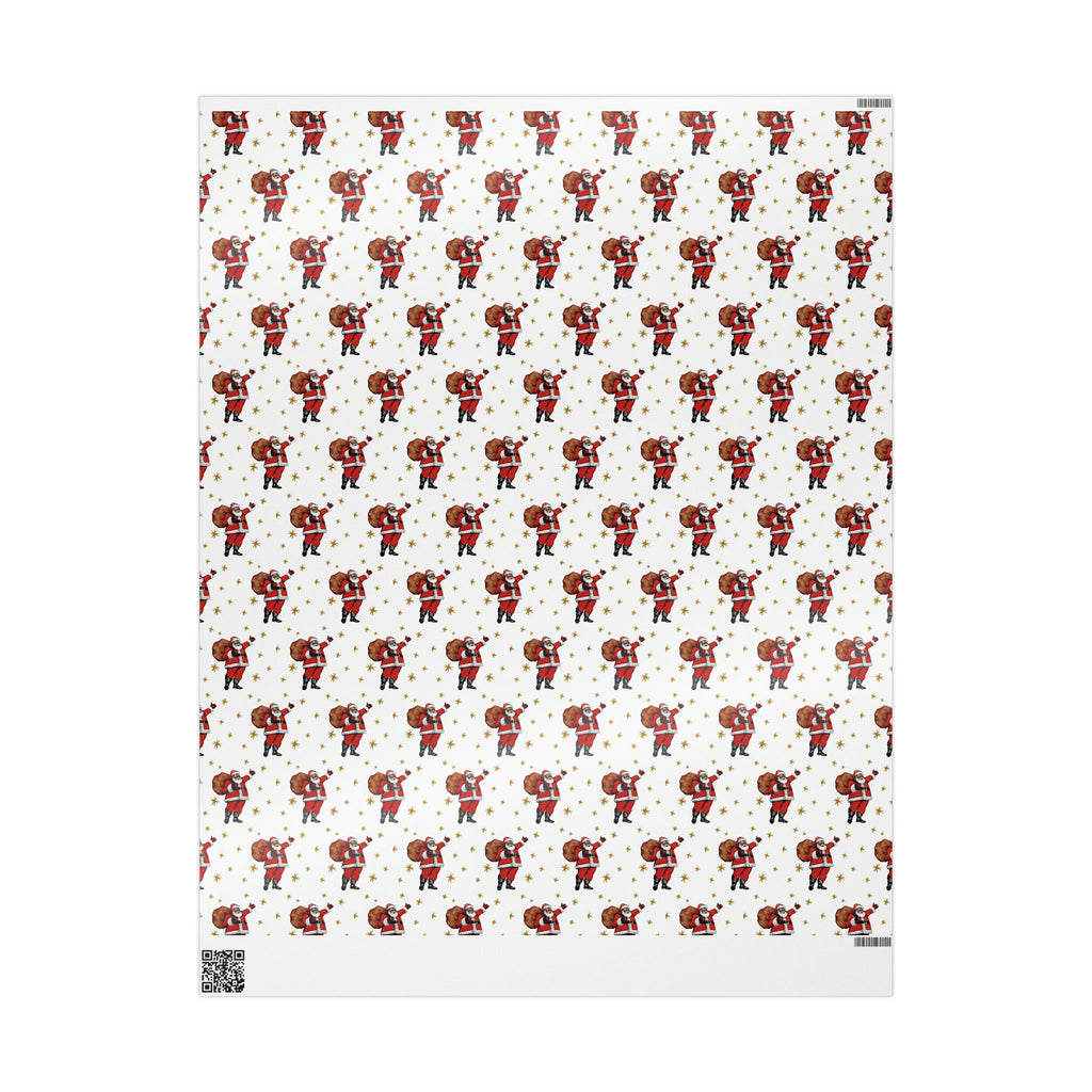 Santa Gold Stars Mid Century Retro Christmas Print Holiday Gift Wrap Paper - Glossy Or Matte