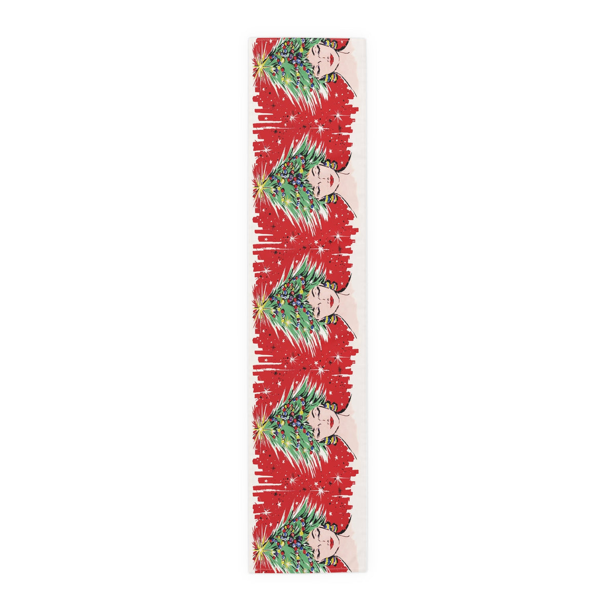Christmas Tree Hat Lady 50s Mid Century Retro Christmas Print Home Decor Cotton Poly Table Runner