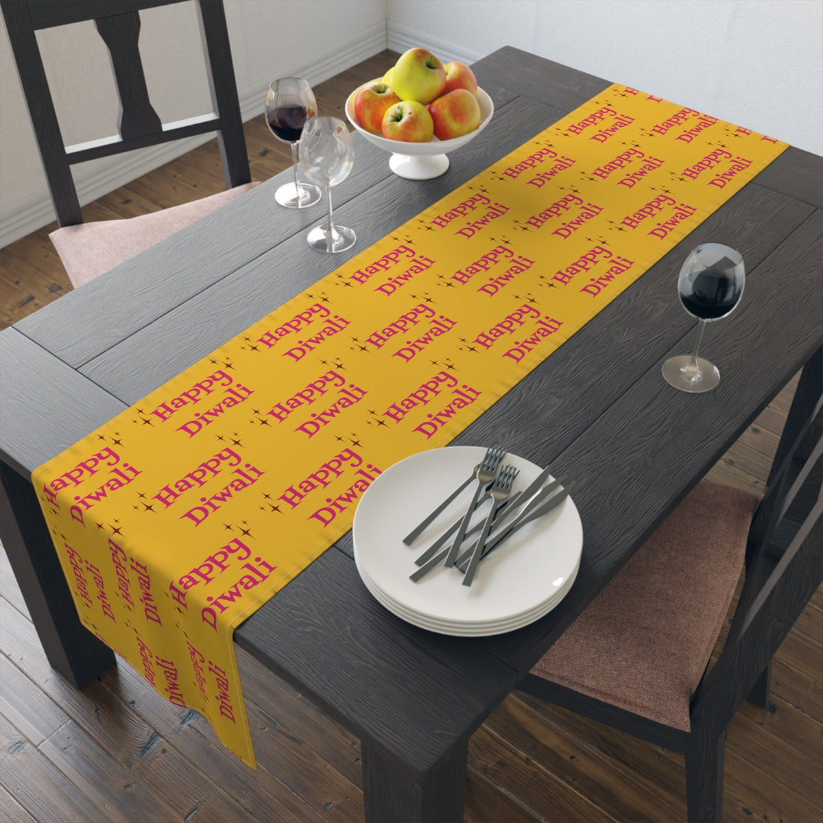 Happy Diwali Starburst Atomic Mid Century Retro Style Holiday Table Runner - Cotton Or Polyester