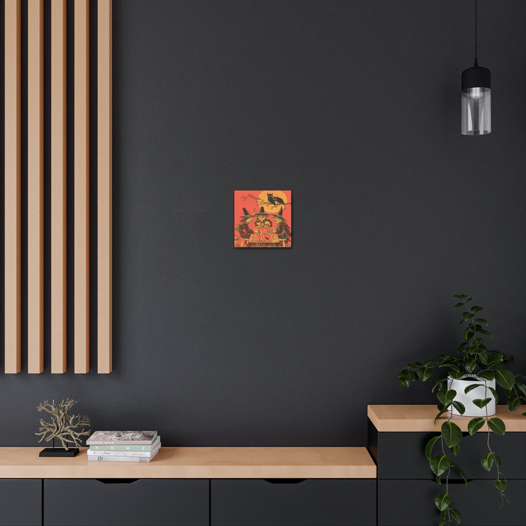 Three Witches Owls Halloween Canvas Gallery Wrap - Retro Style