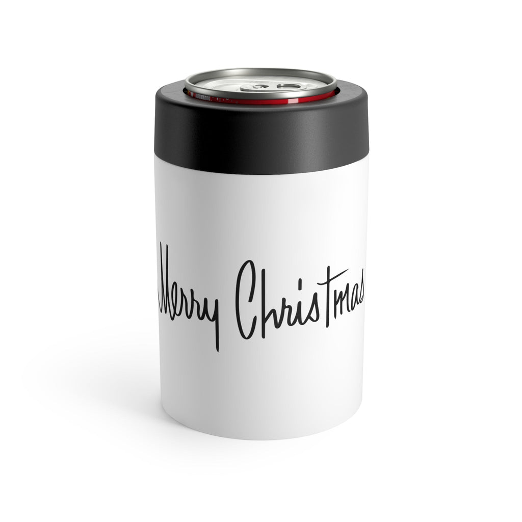 Merry Christmas Black And White Mid Century Retro Christmas Print Stainless Steel Can Holder