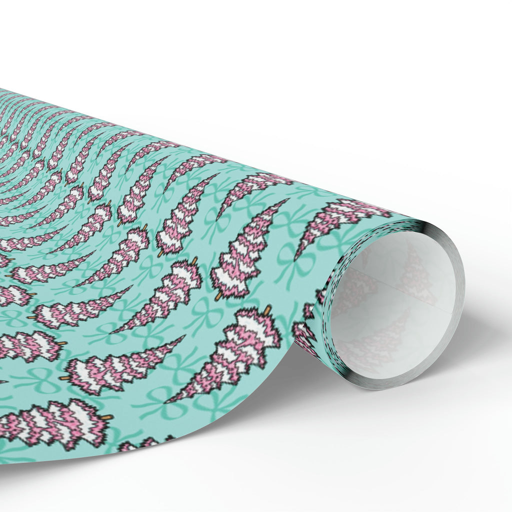 Pastel Pink Christmas Trees Teal Christmas Print Holiday Gift Wrap Paper - Glossy Or Matte