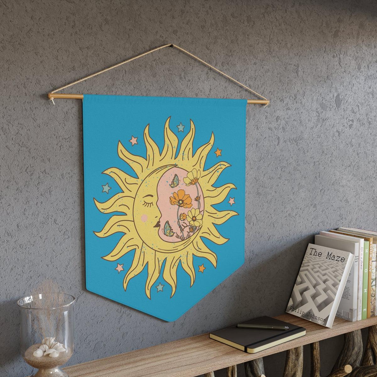 Celestial Sun Moon Print Wall Hanging Banner Flag