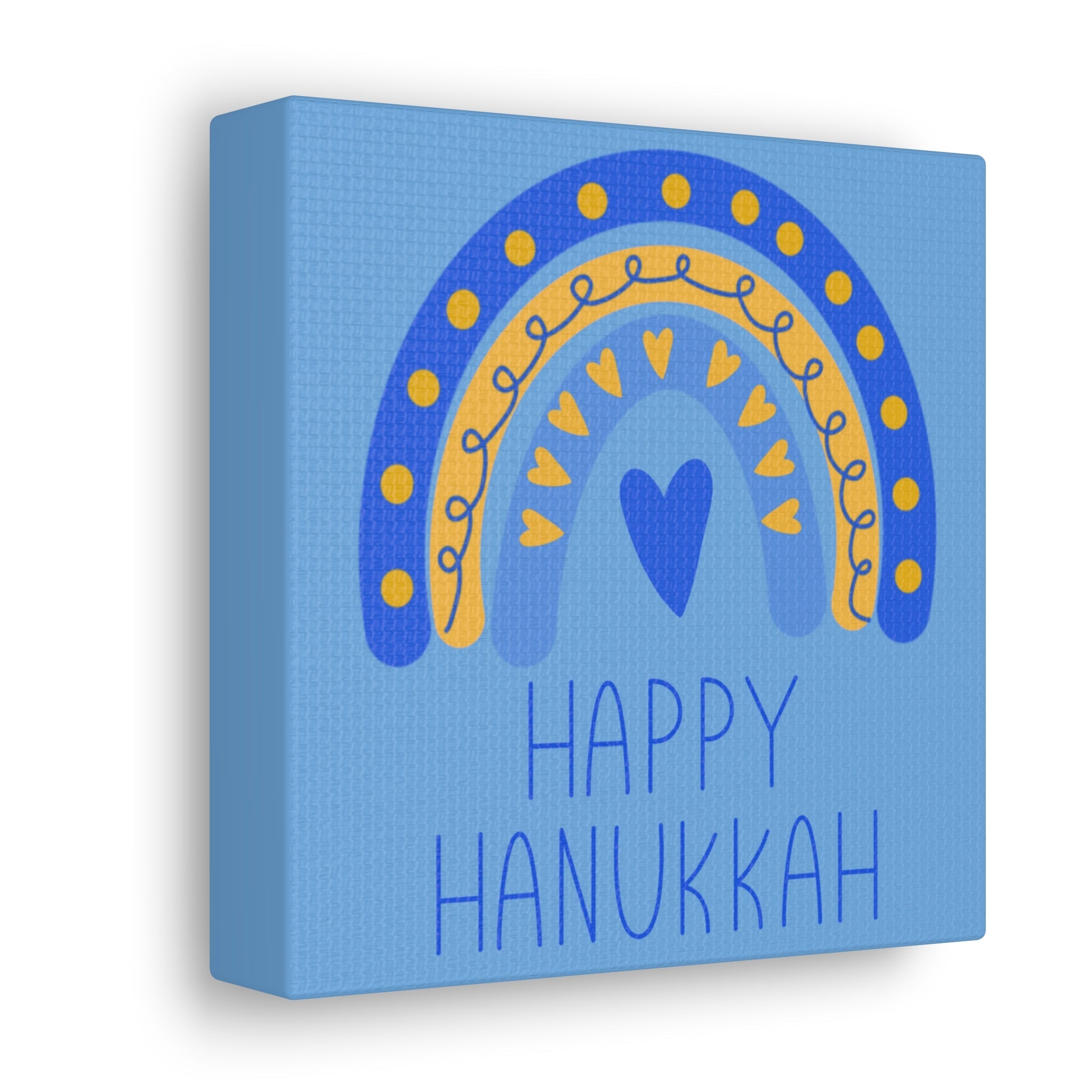 Happy Hanukkah Boho Rainbow Blue Canvas Gallery Wrap
