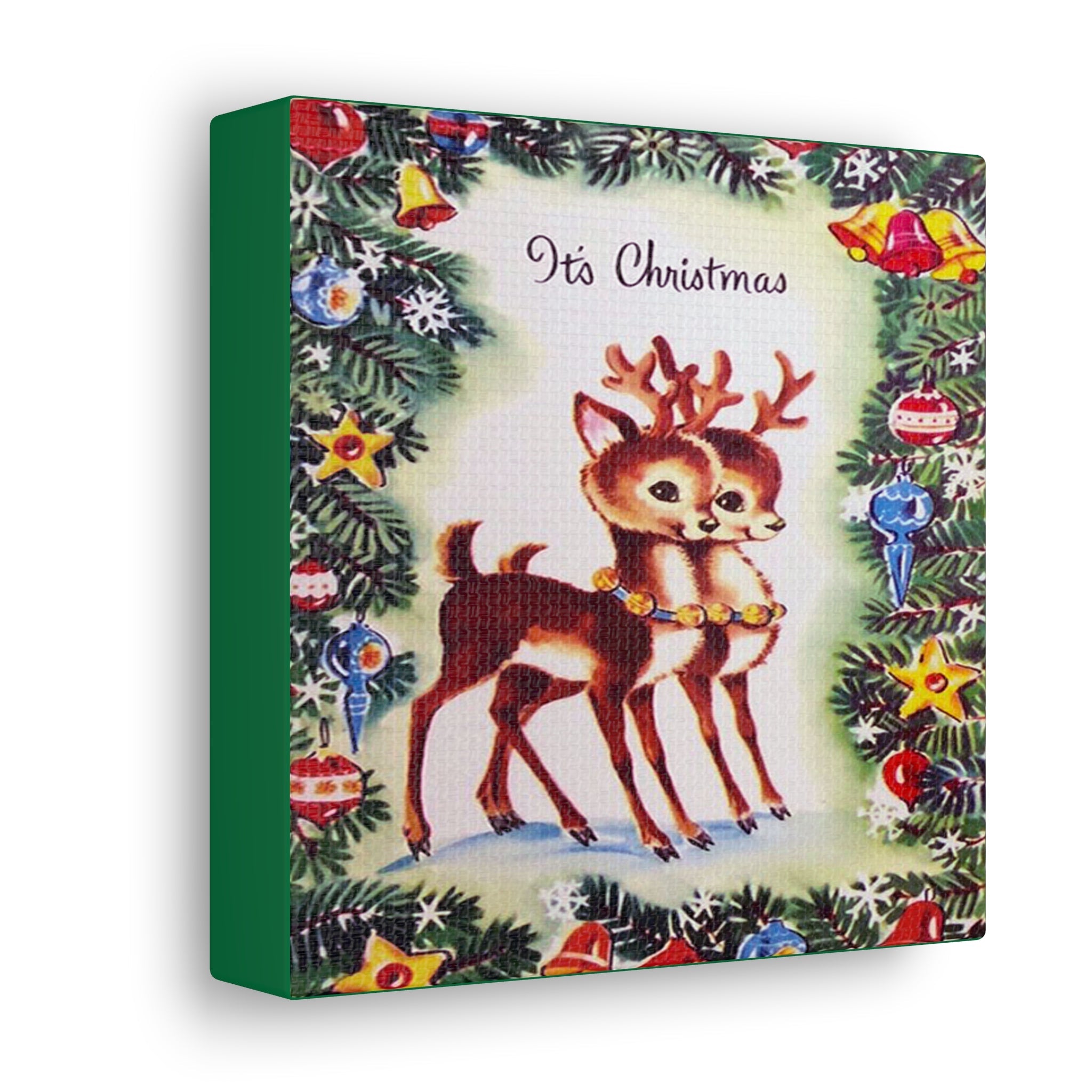 It's Christmas Cute Reindeer 50s Mid Century Retro Christmas Print Canvas Gallery Wrap
