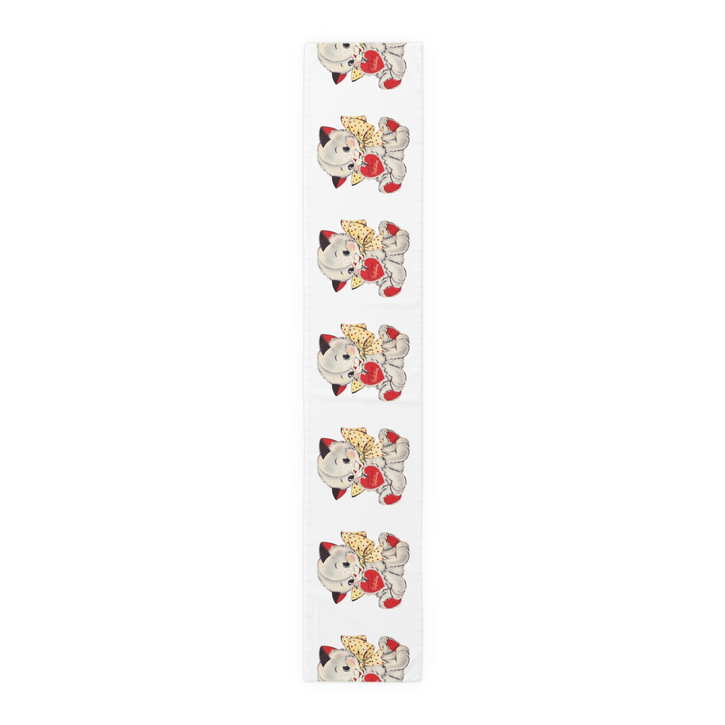 Mid Century Kitten Valentine Table Runner - Retro Print in Natural Cotton or Quick-Dry Polyester - 16"x72" or 16"x90" Sizes