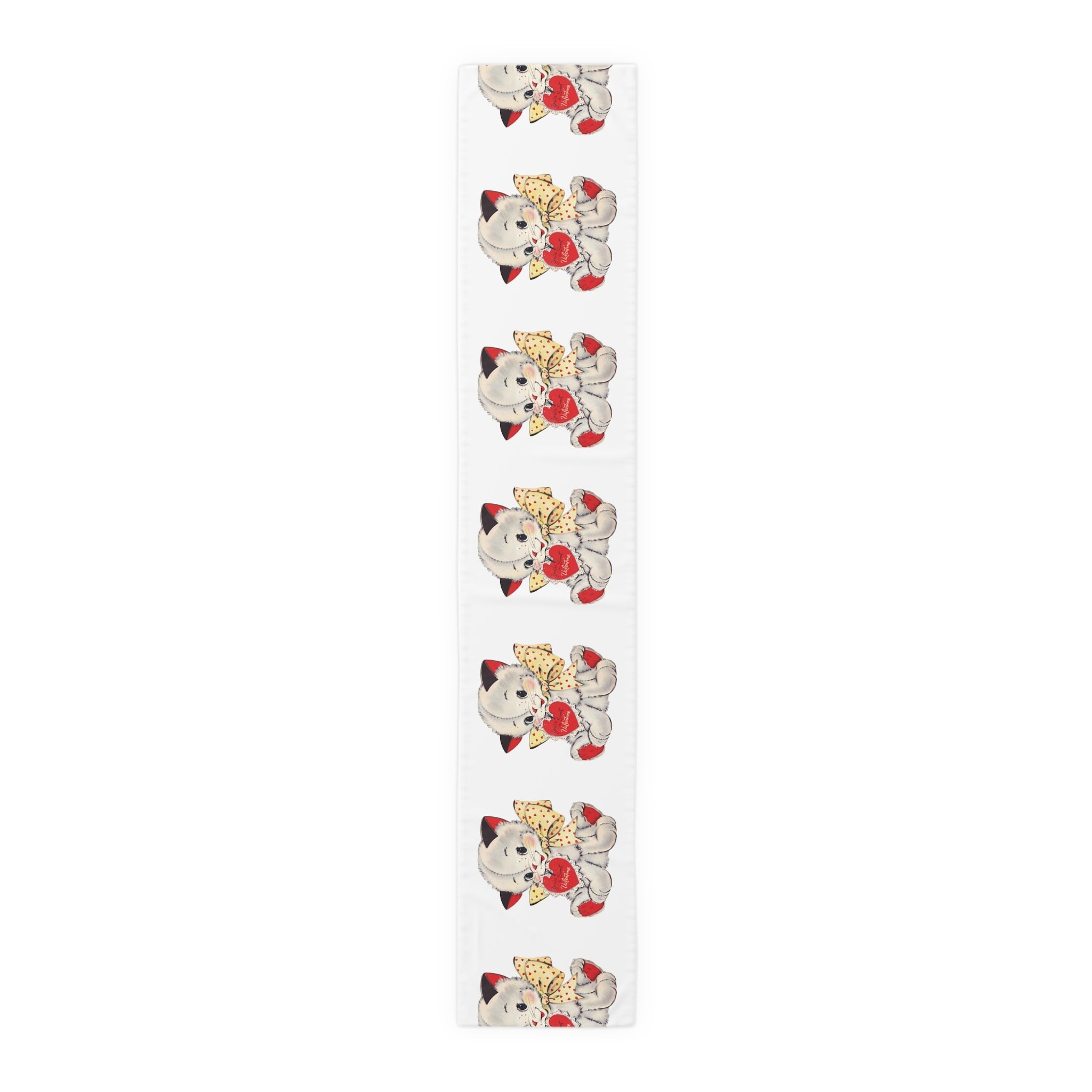 Mid Century Kitten Valentine Table Runner - Retro Print in Natural Cotton or Quick-Dry Polyester - 16"x72" or 16"x90" Sizes