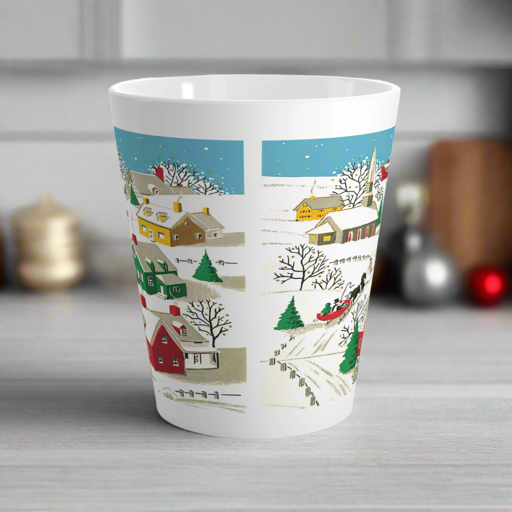 Christmas Village Town Mid Century Retro Christmas Print Latte Mug