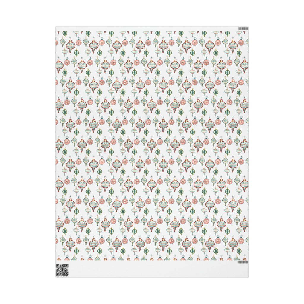 Greetings Christmas Ornaments Pink Retro Style Christmas Holiday Gift Wrap Paper - Glossy Or Matte