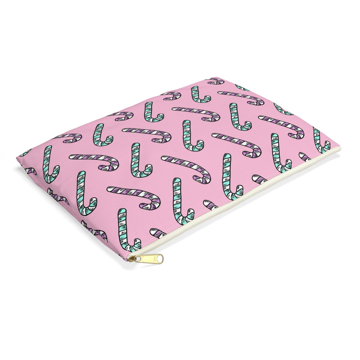 Pink And Teal Pastel Candy Canes Christmas Print Polyester Accessory Pouch Travel Bag
