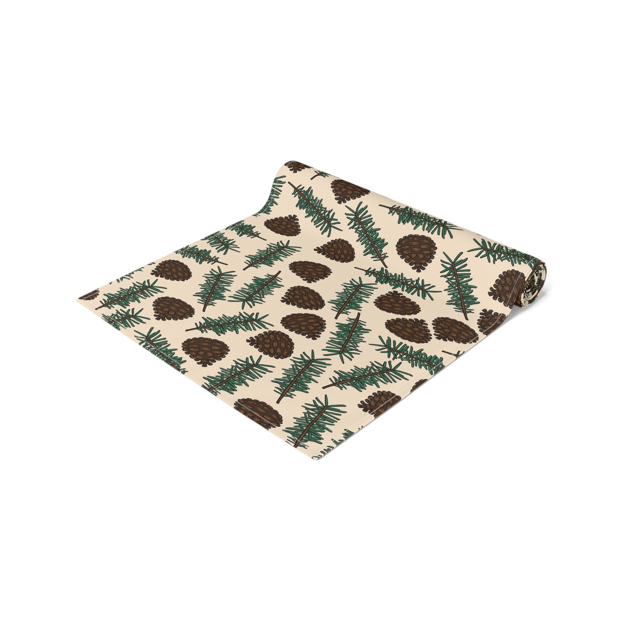 Pinecones With Sprigs Of Pine Cute Winter Christmas Print Home Decor Cotton Poly Table Runner