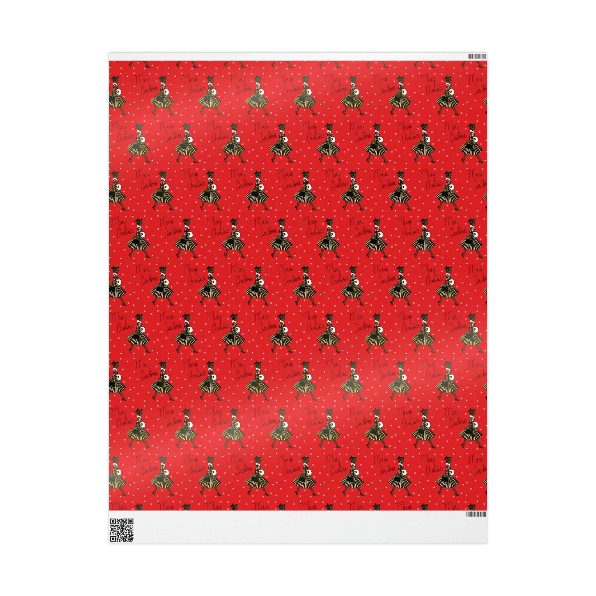 Merry Christmas Lady In Snow Red Mid Century Retro Christmas Print Holiday Gift Wrap Paper - Glossy Or Matte