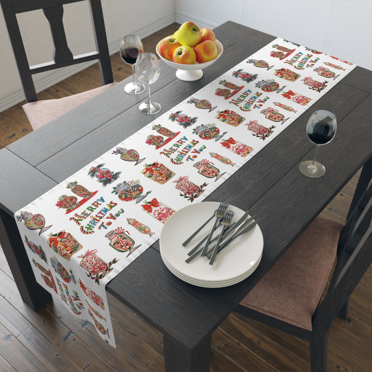 Merry Christmas To You Candy Retro Polyester Table Runner
