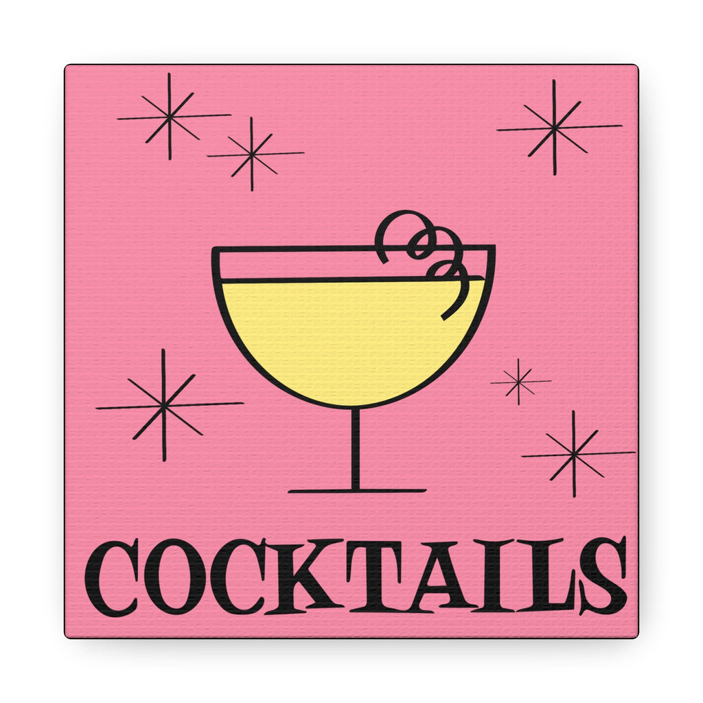 Cocktails Pink Mid Century Retro Design Pink Canvas Gallery Wrap