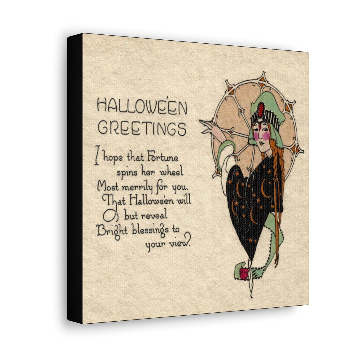 Halloween Greetings Victorian Witch Celestial Woman Halloween Decor Print Canvas Gallery Wrap