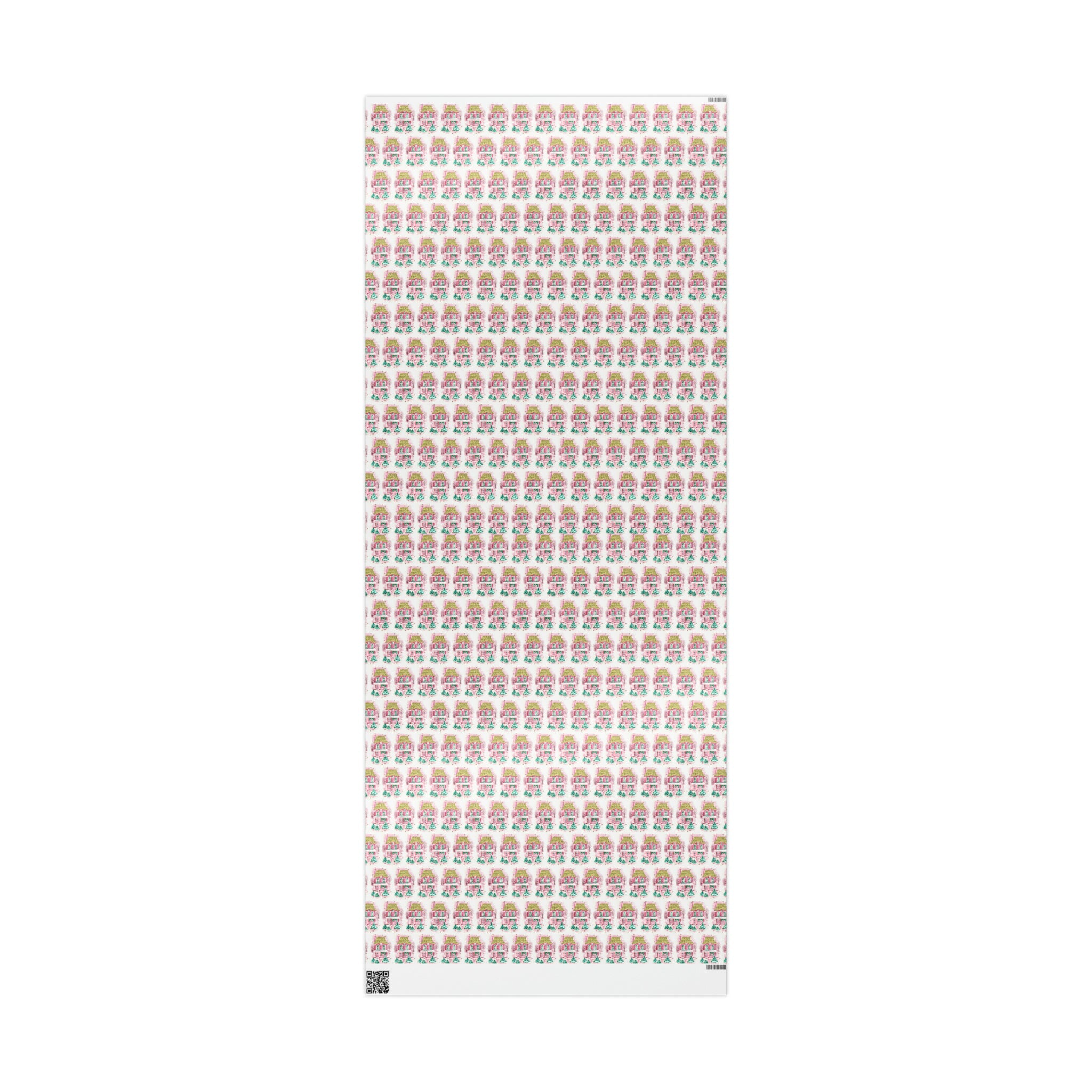 Pink Christmas House Mid Century Retro Christmas Print Holiday Gift Wrap Paper - Glossy Or Matte