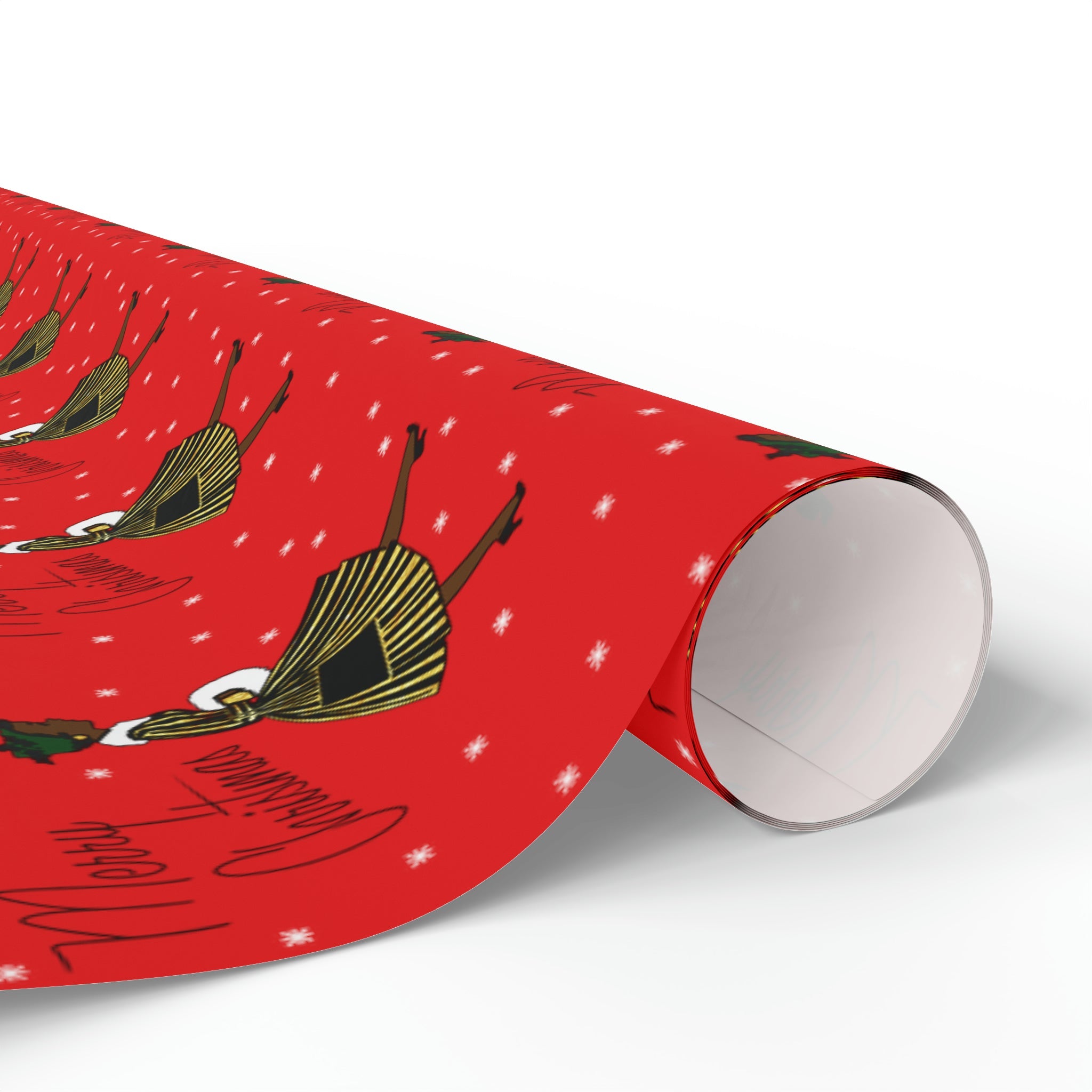 Merry Christmas Lady In Snow Red Mid Century Retro Christmas Print Holiday Gift Wrap Paper - Glossy Or Matte
