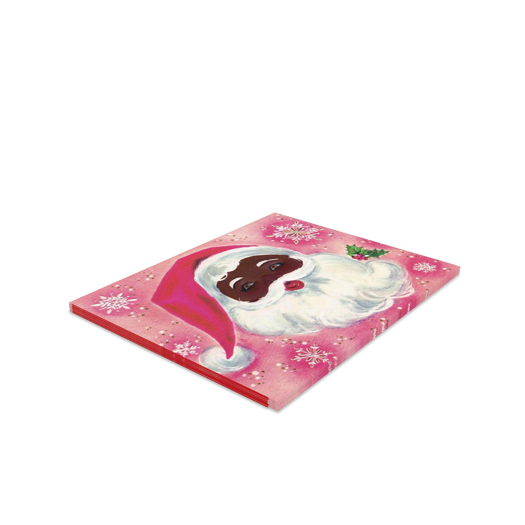 Santa Pink Christmas Mid Century Retro Christmas Print Matte Greeting Cards (8, 16, and 24 pcs)