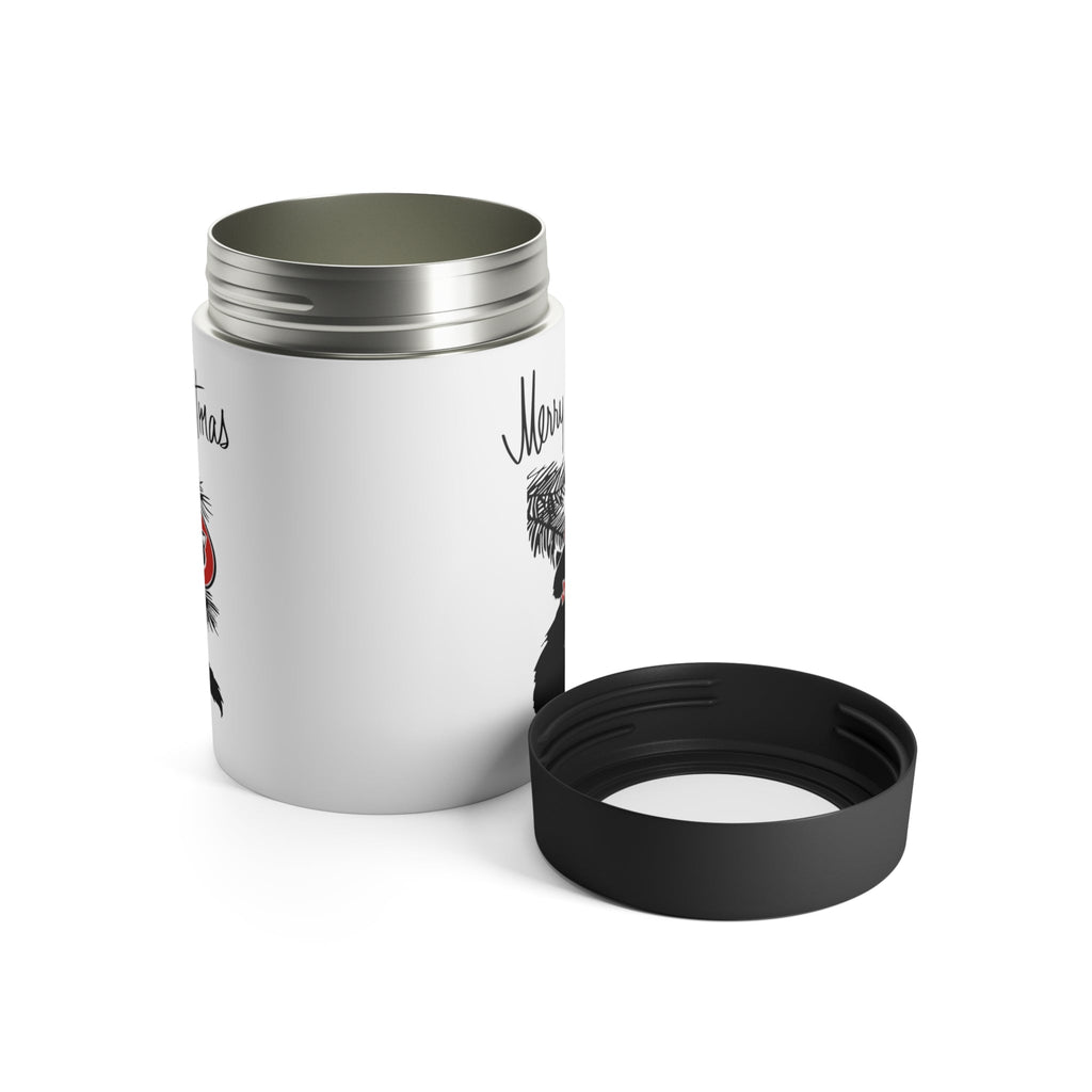 Merry Christmas Black Cat Ornament Mid Century Retro Christmas Print Stainless Steel Can Holder