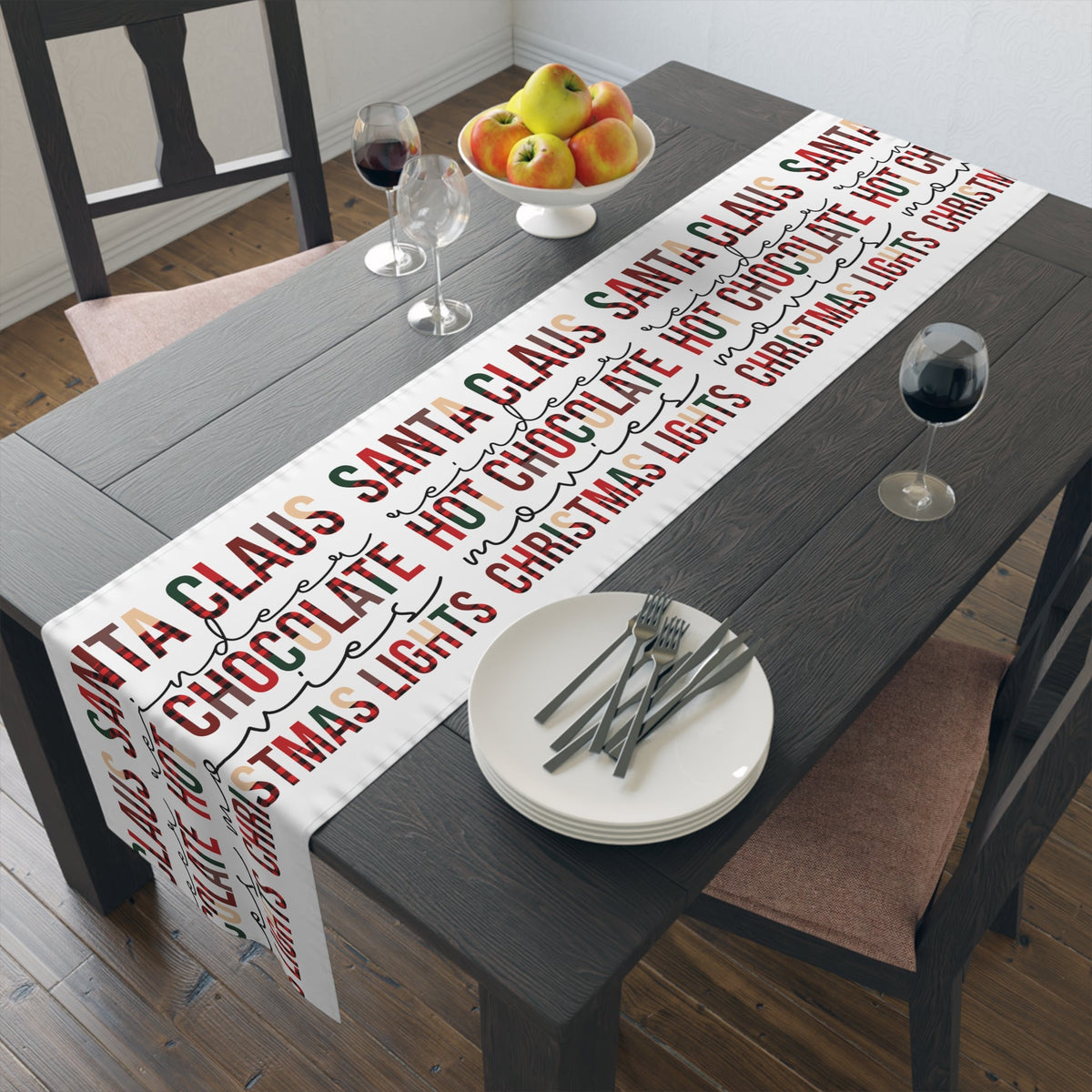 Santa Claus Reindeer Hot Chocolate Movies Christmas Lights Christmas Print Home Decor Cotton Poly Table Runner