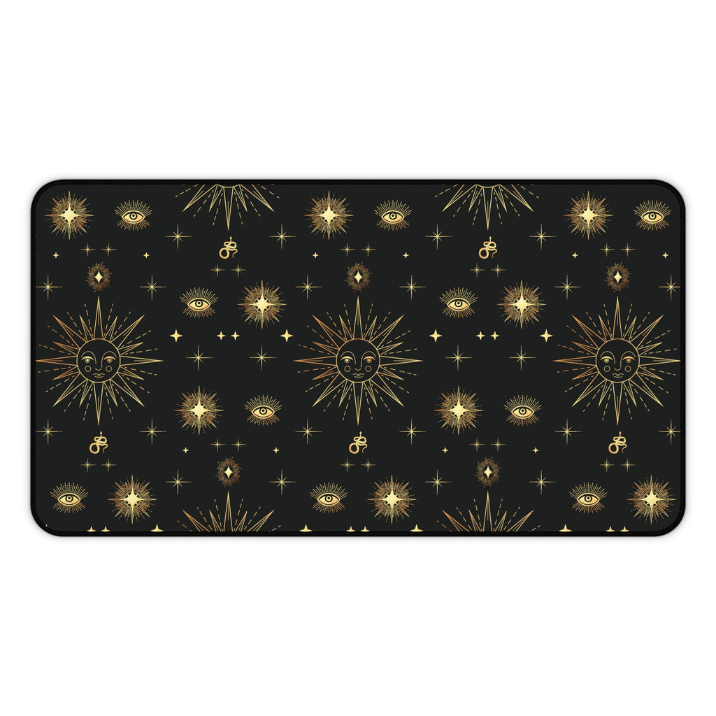 Celestial Gold Sun Stars Tarot Black Desk Mat - 3 size options