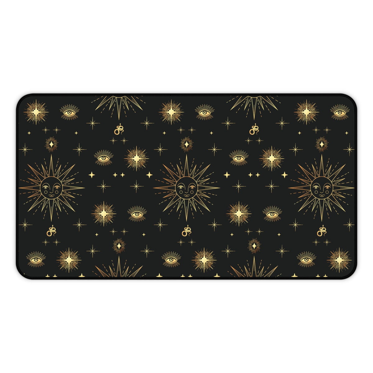 Celestial Gold Sun Stars Tarot Black Desk Mat - 3 size options