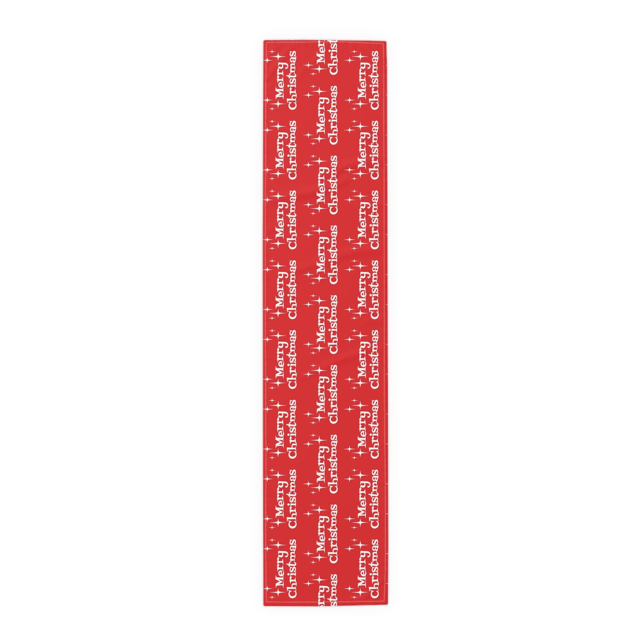 Merry Christmas Starburst Atomic Mid Century Retro Style Christmas Decor Red Cotton Poly Table Runner