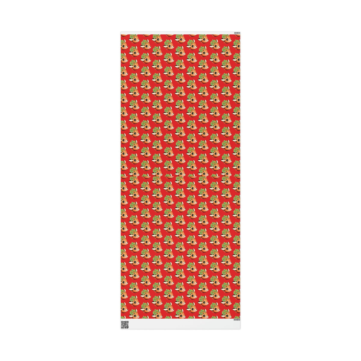 Reindeer With Holly And Bells Red Mid Century Retro Christmas Print Holiday Gift Wrap Paper - Glossy Or Matte