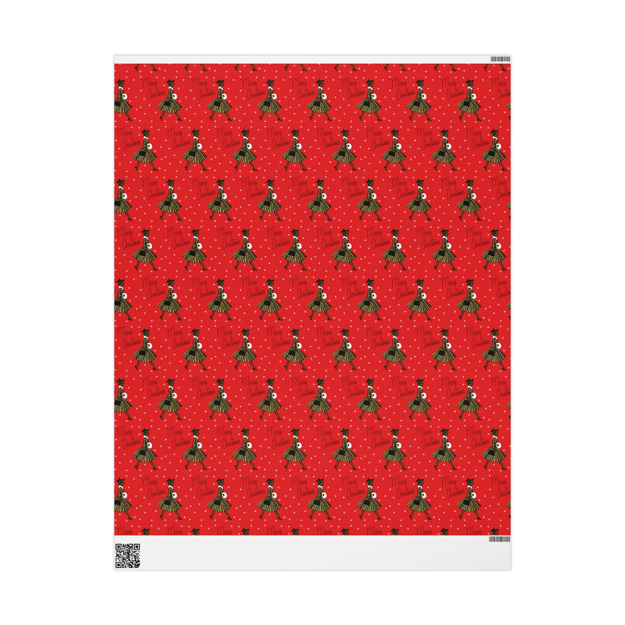 Merry Christmas Lady In Snow Red Mid Century Retro Christmas Print Holiday Gift Wrap Paper - Glossy Or Matte