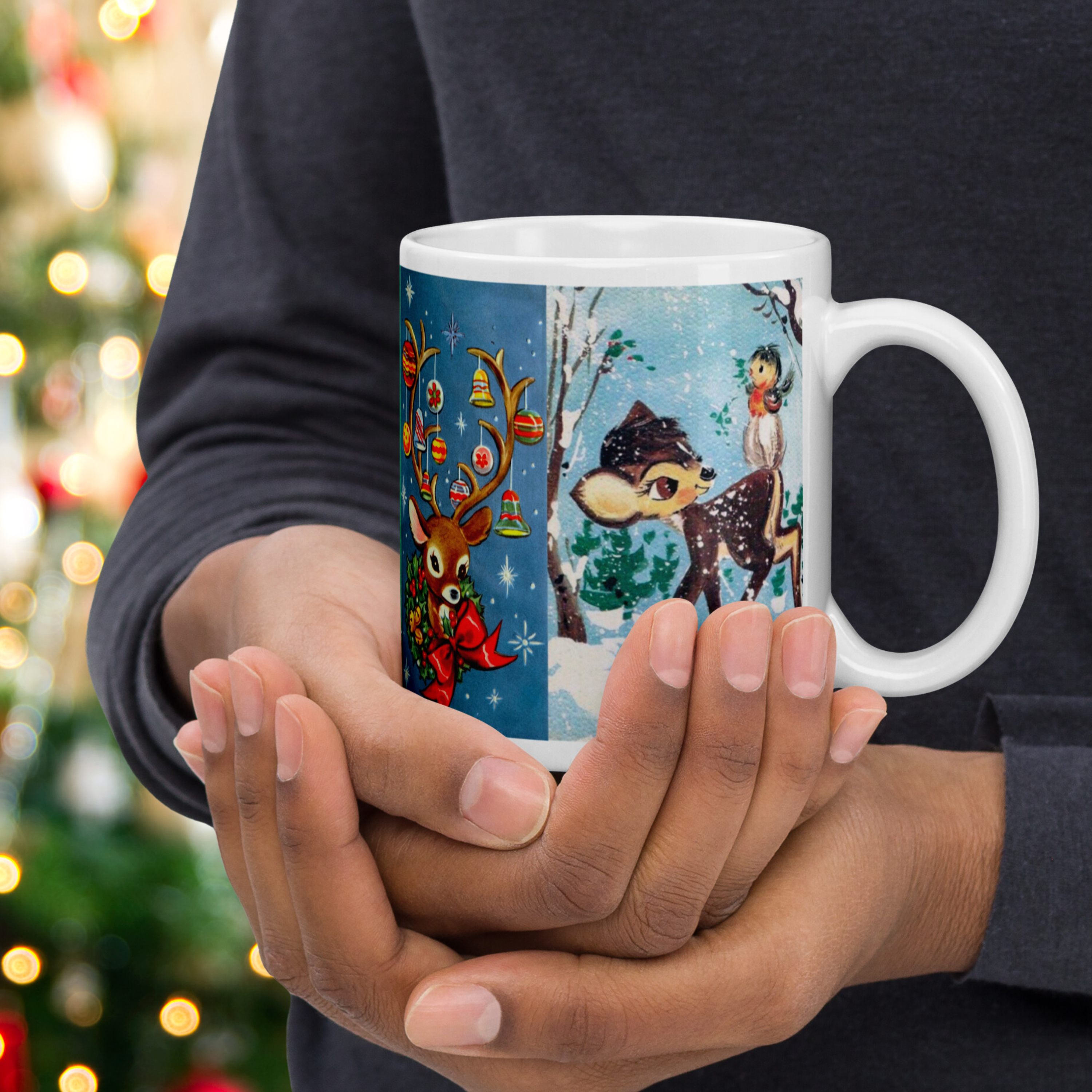 Christmas Mug Reindeer Collage Retro Vintage Glossy Coffee Mug
