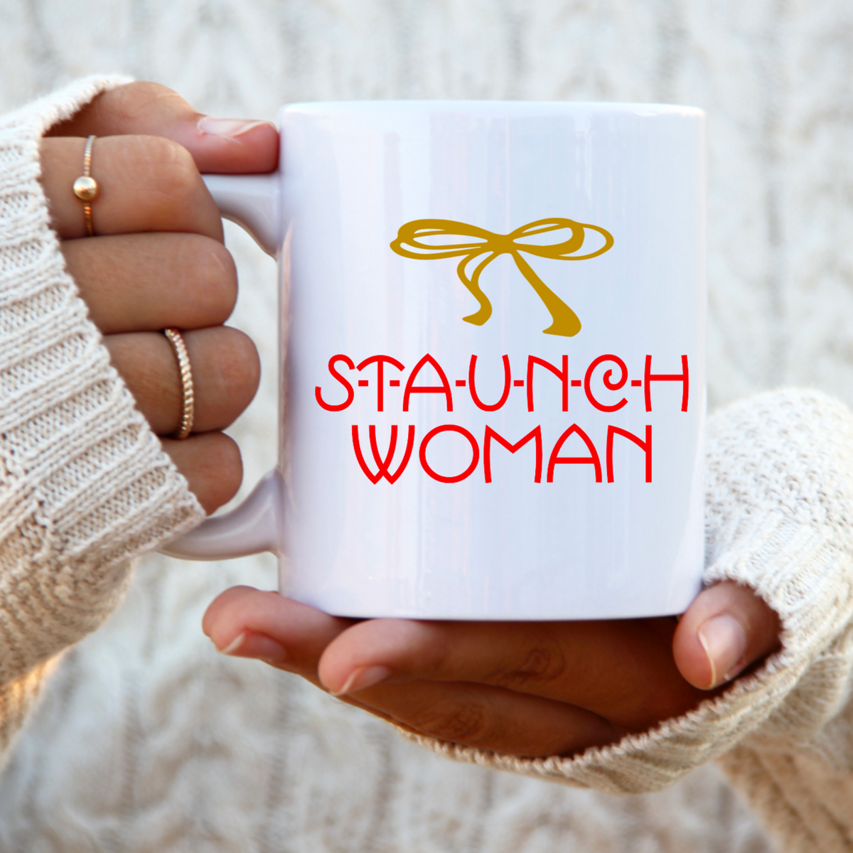 Little Edie Gold Bow Staunch Woman White Glossy Mug