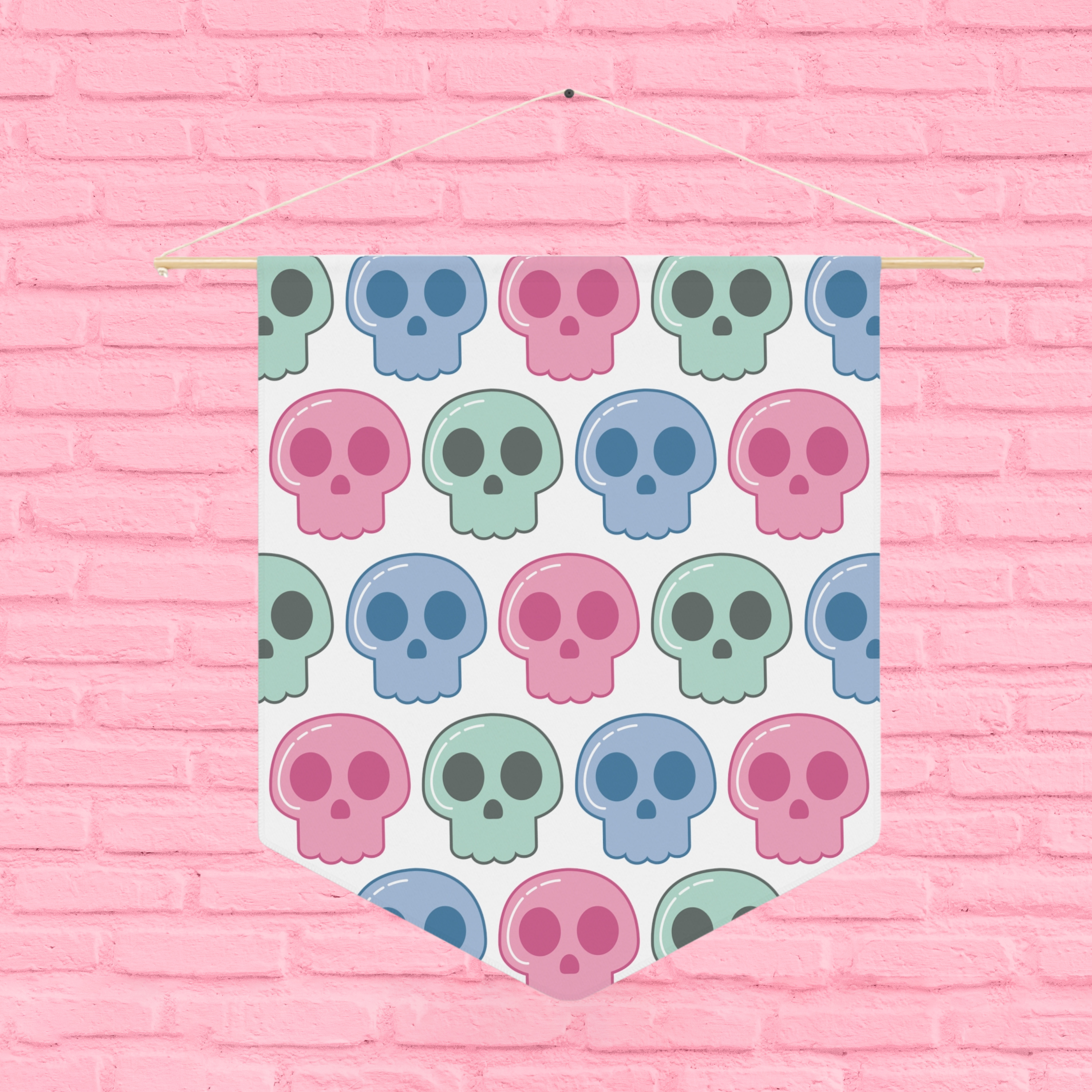 Pastel Goth Skulls Print Cute Halloween Pennant Banner Wall Hanging