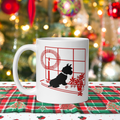 Black Scottie Dog At Window With Poinsettias And Candle Retro Vintage Print Ceramic Glossy Christmas Coffee Mug