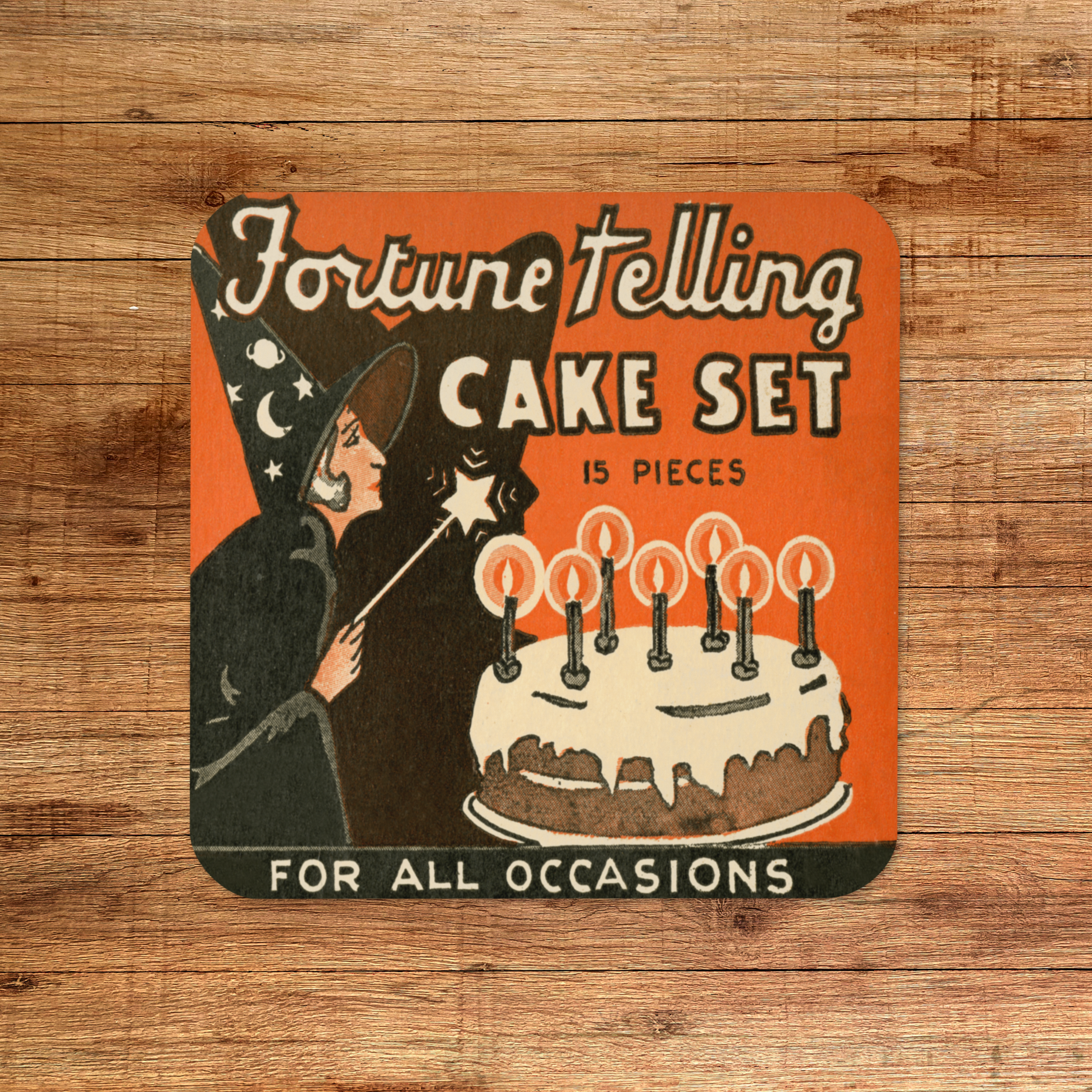 Fortune Telling Cake Set Retro Halloween Cork-back Coaster