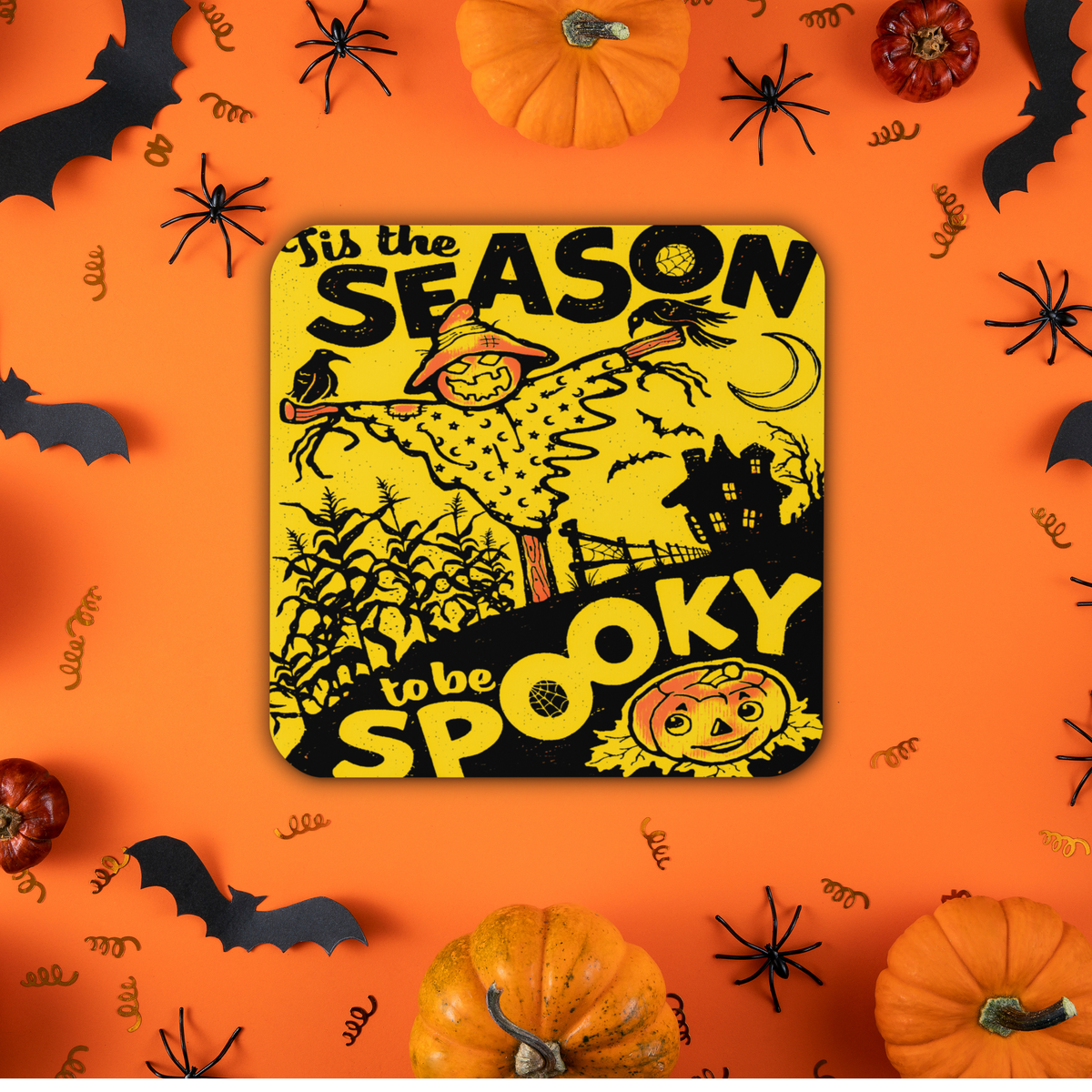 Tis The Season To Be Spooky Retro Halloween Cork-back Coaster