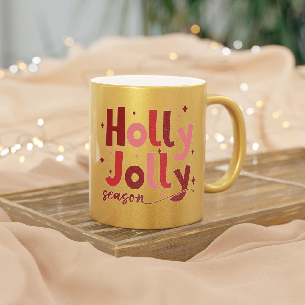 Holly Jolly Season Gold Metallic Mug