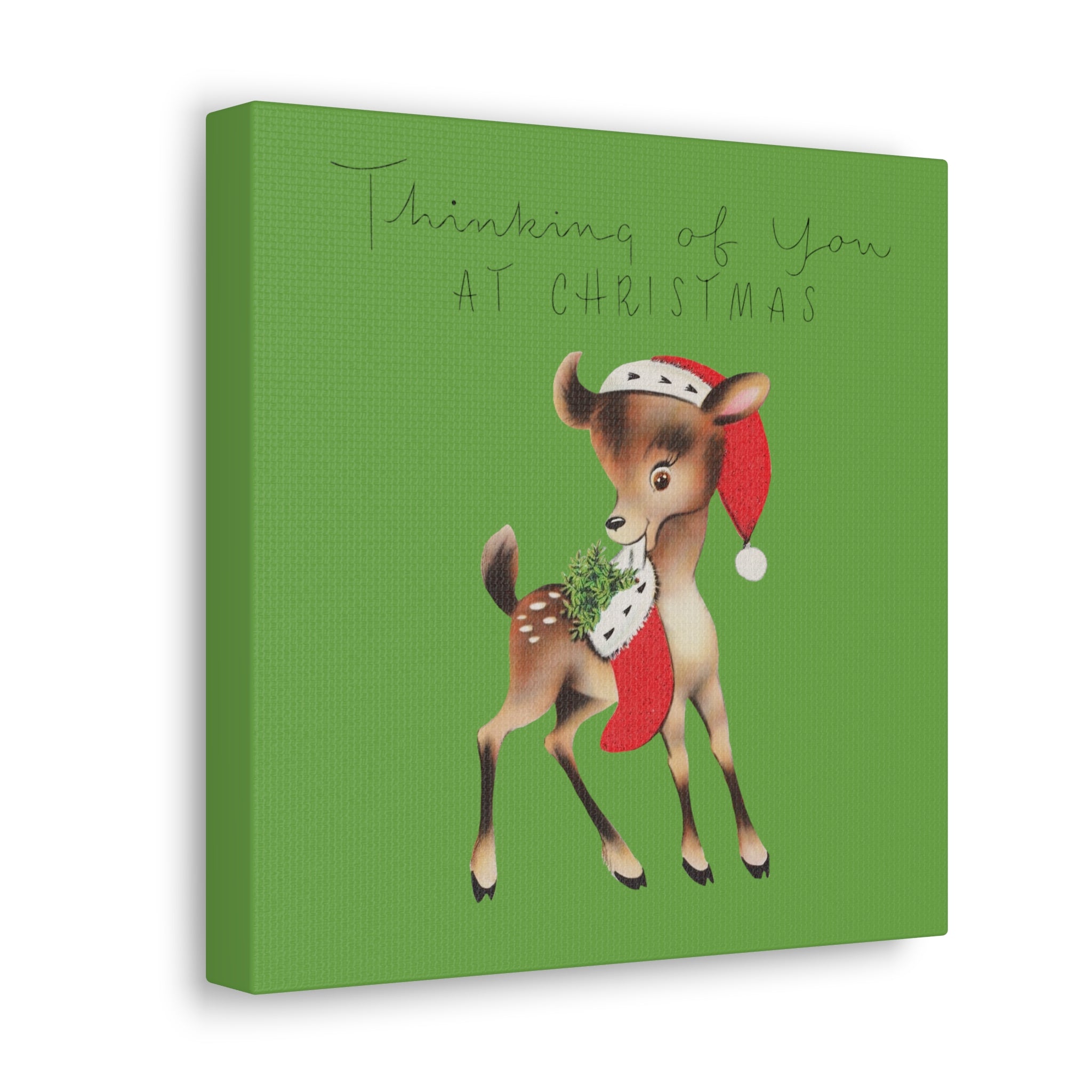 Thinking Of You At Christmas Mid Century Cute Reindeer Canvas Gallery Wrap