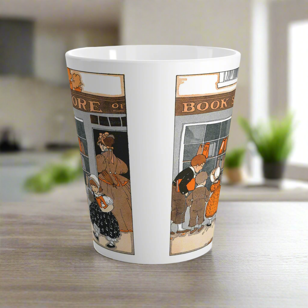 Vintage Kids at Bookstore Latte Mug - 12 Ounce Ceramic Cup Latte Mug