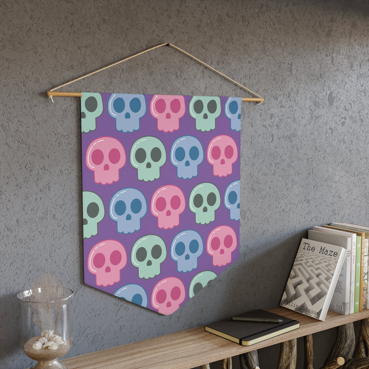 Cute Pastel Halloween Skulls Print Wall Hanging Banner Flag