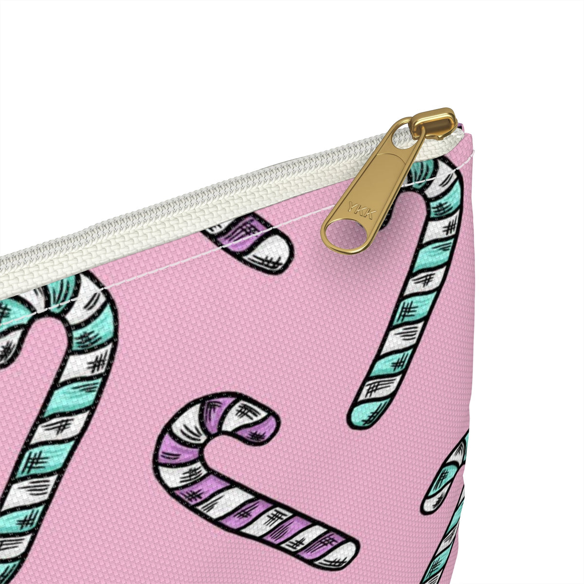 Pink And Teal Pastel Candy Canes Christmas Print Polyester Accessory Pouch Travel Bag