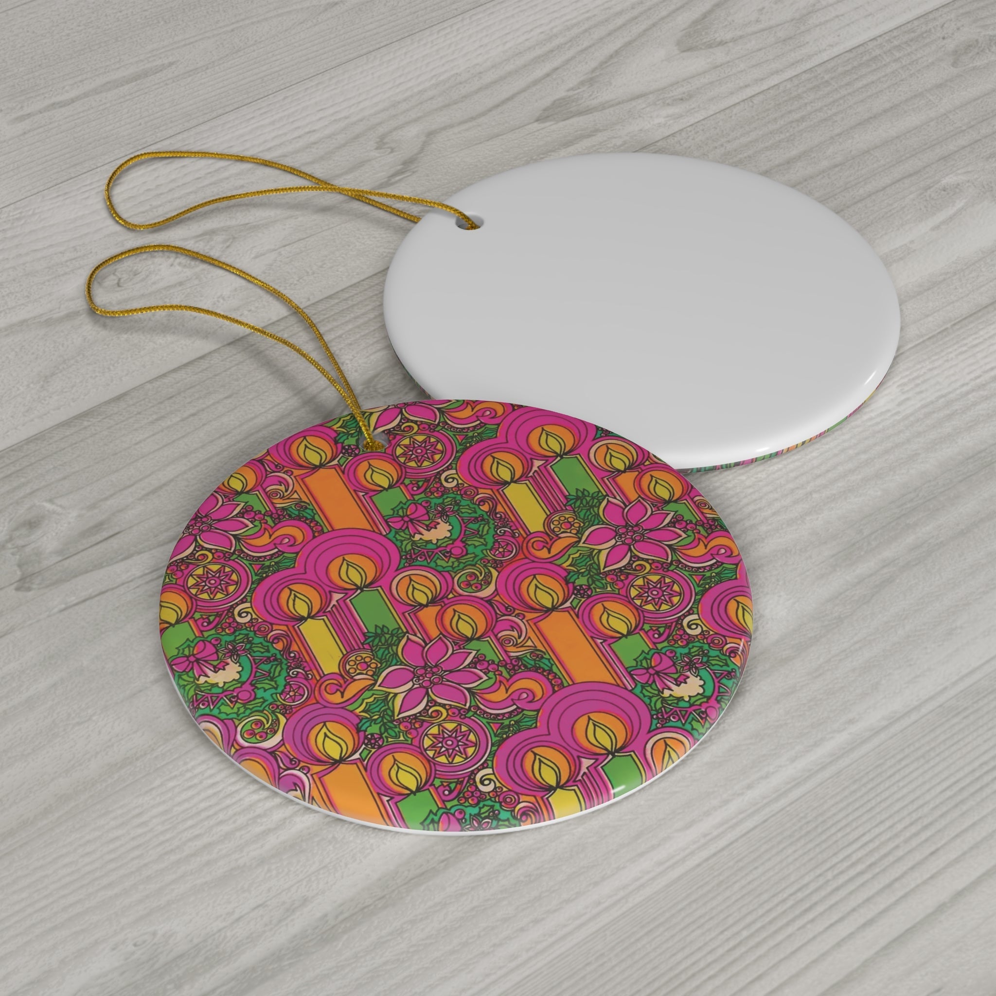 Christmas Candles Mod Retro Christmas Print Ceramic Ornament