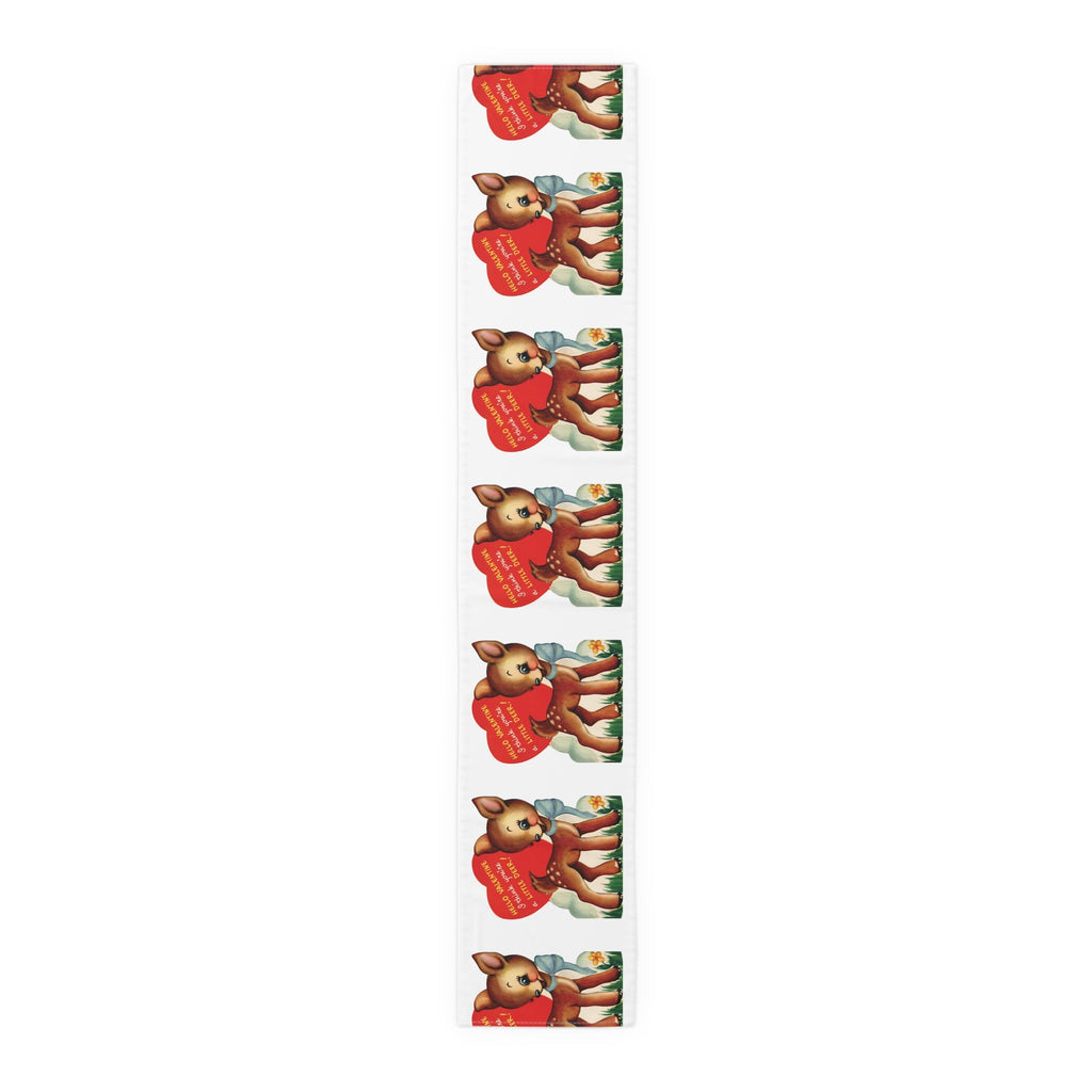 Retro Deer Valentine Table Runner - Adorable Print in Natural Cotton or Quick-Dry Polyester - 16"x72" or 16"x90" Sizes