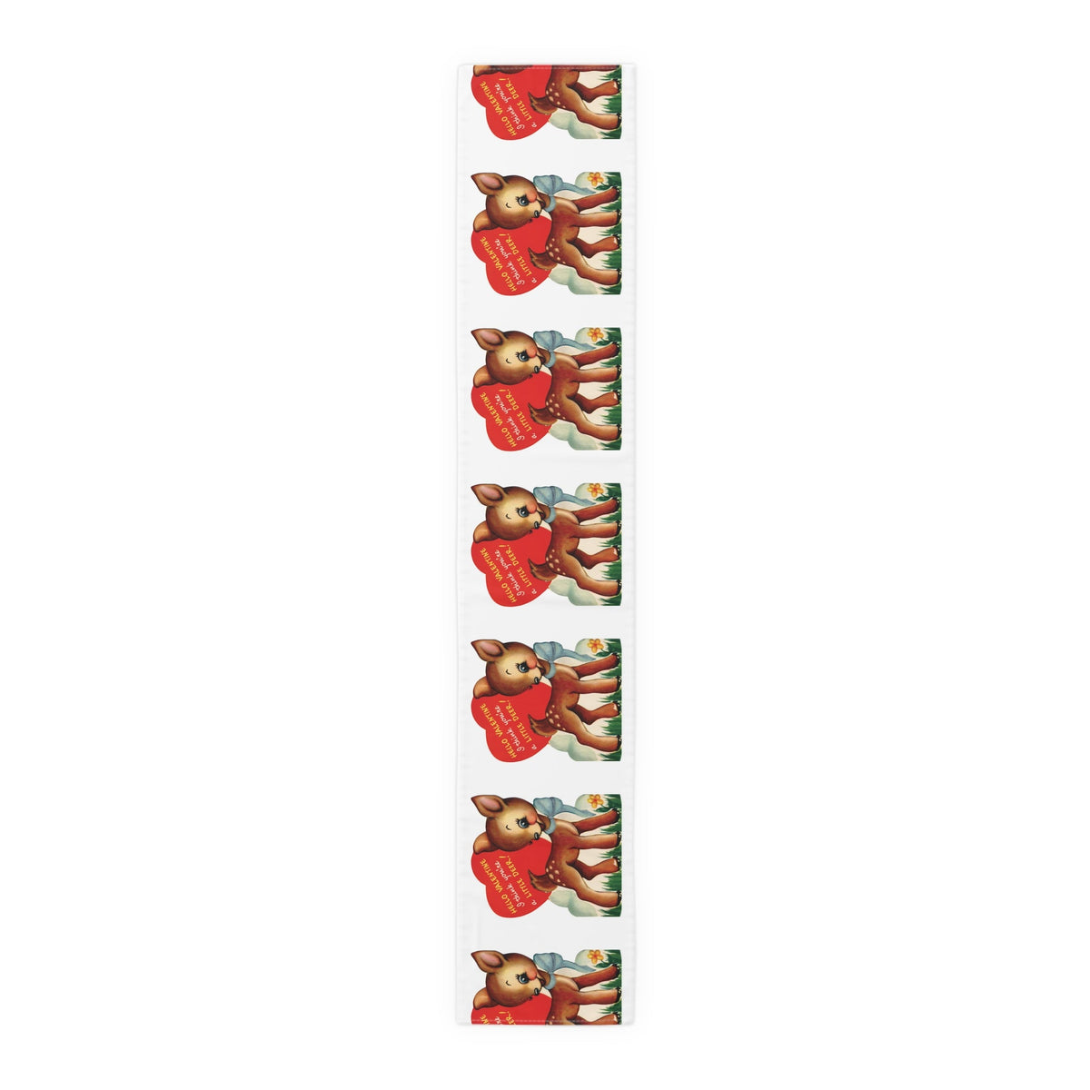 Retro Deer Valentine Table Runner - Adorable Print in Natural Cotton or Quick-Dry Polyester - 16"x72" or 16"x90" Sizes