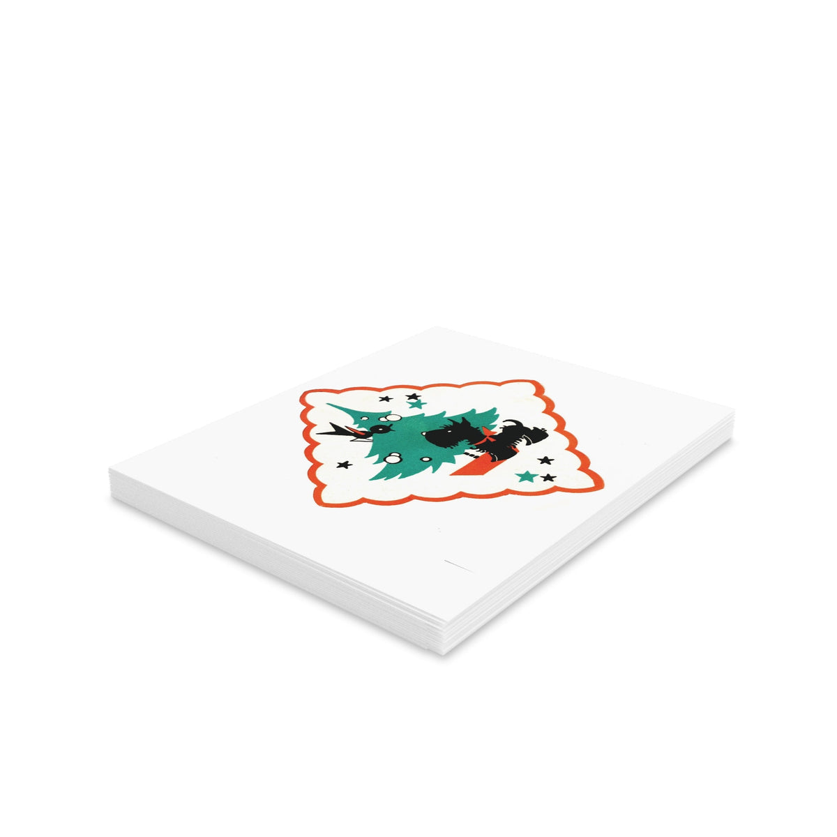 Scottie Blackbird Christmas Tree Mid Century Retro Christmas Print Matte Greeting Cards (8, 16, and 24 pcs)
