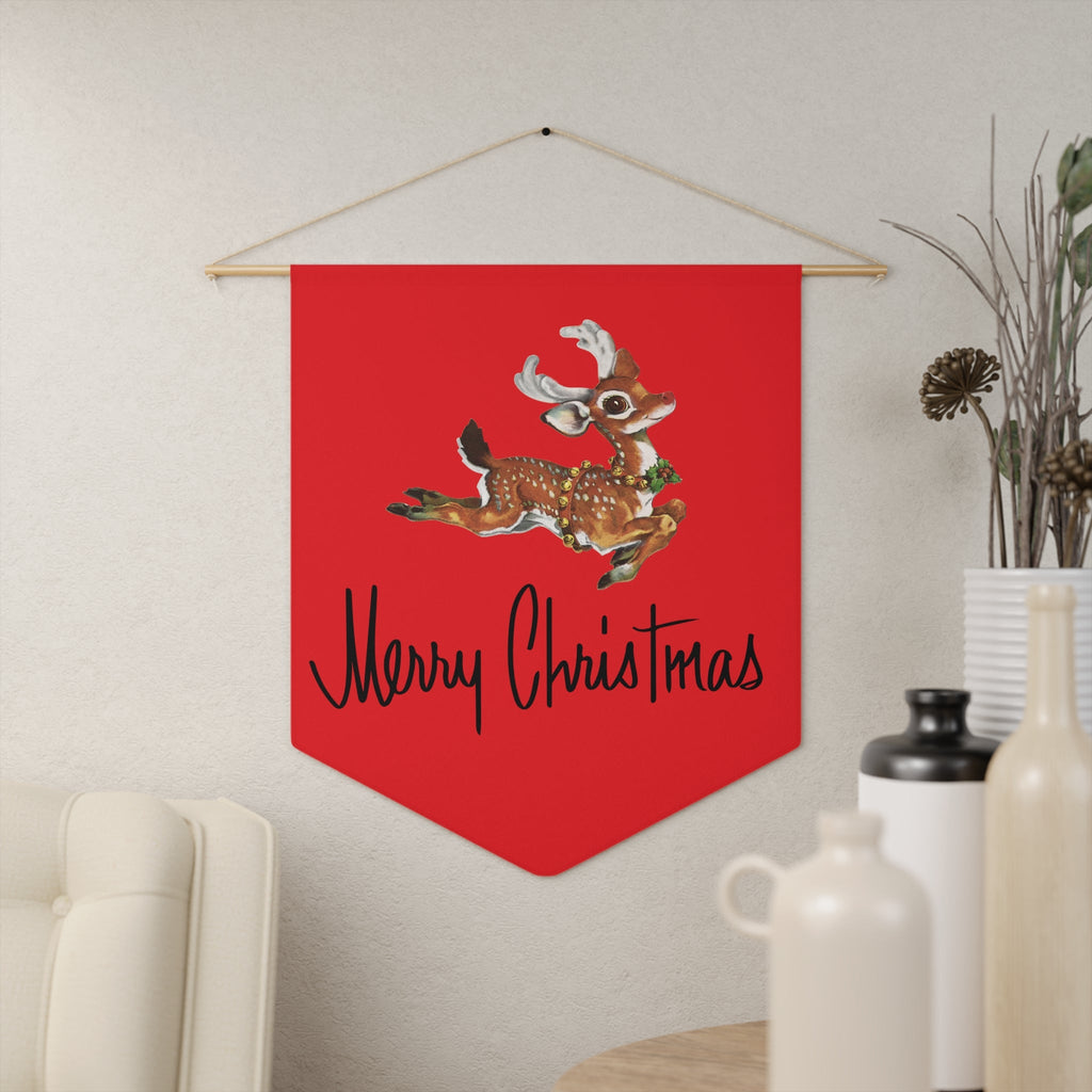 Merry Christmas Reindeer Red Retro Style Christmas Print Wall Hanging Banner Flag