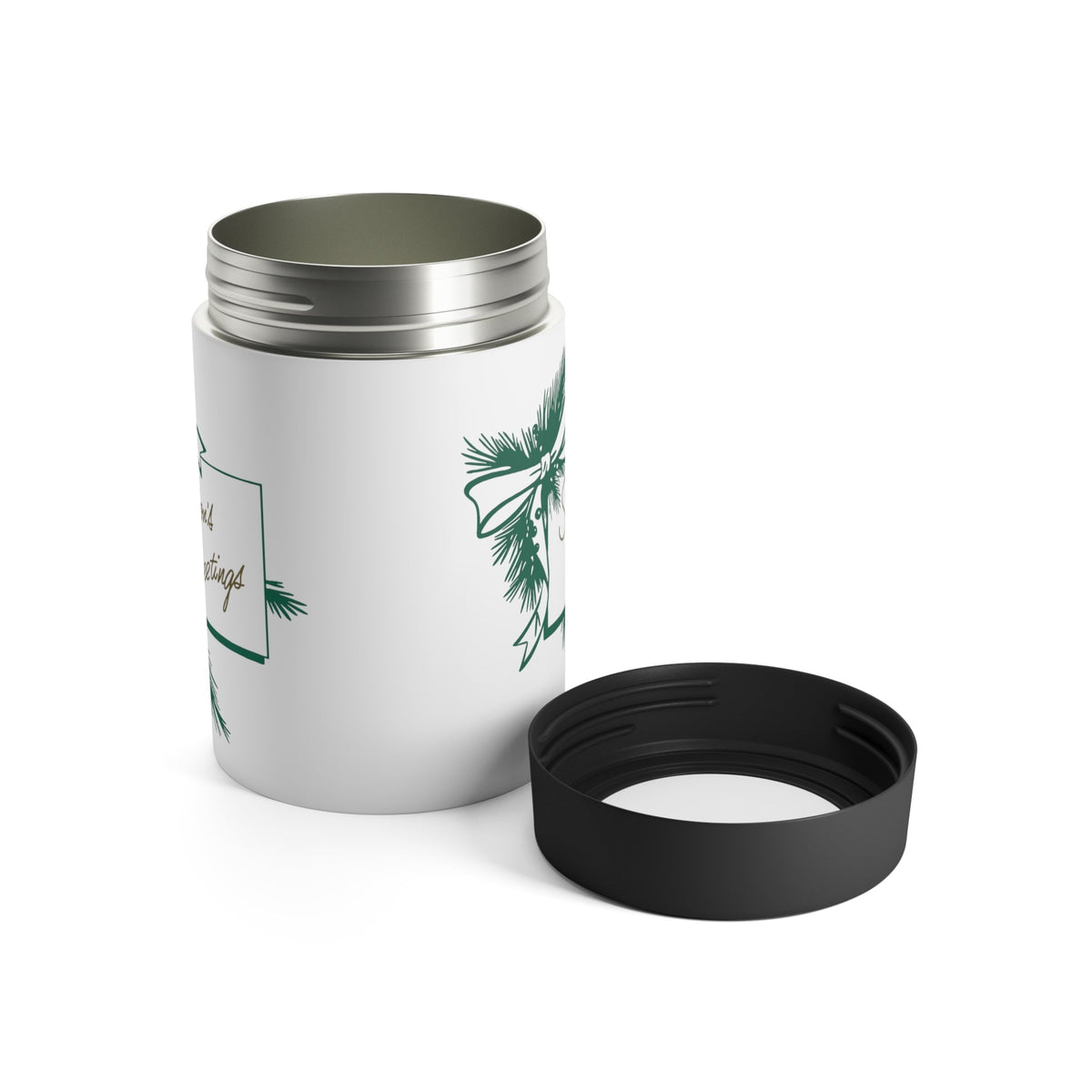 Season's Greetings Mid Century Retro Christmas Print Stainless Steel Can Holder