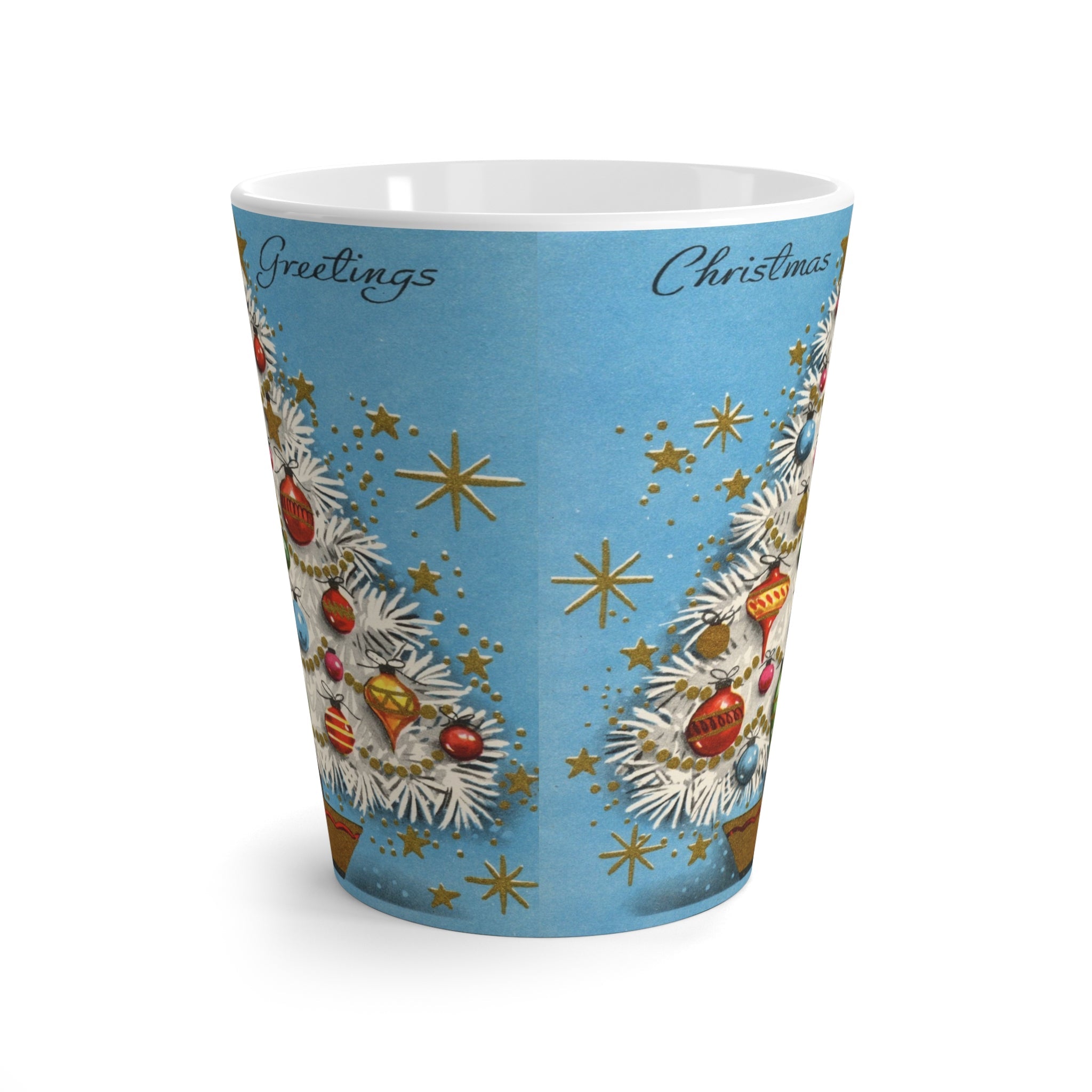 Christmas Greetings Blue Christmas Tree Retro Christmas Print Latte Coffee Mug