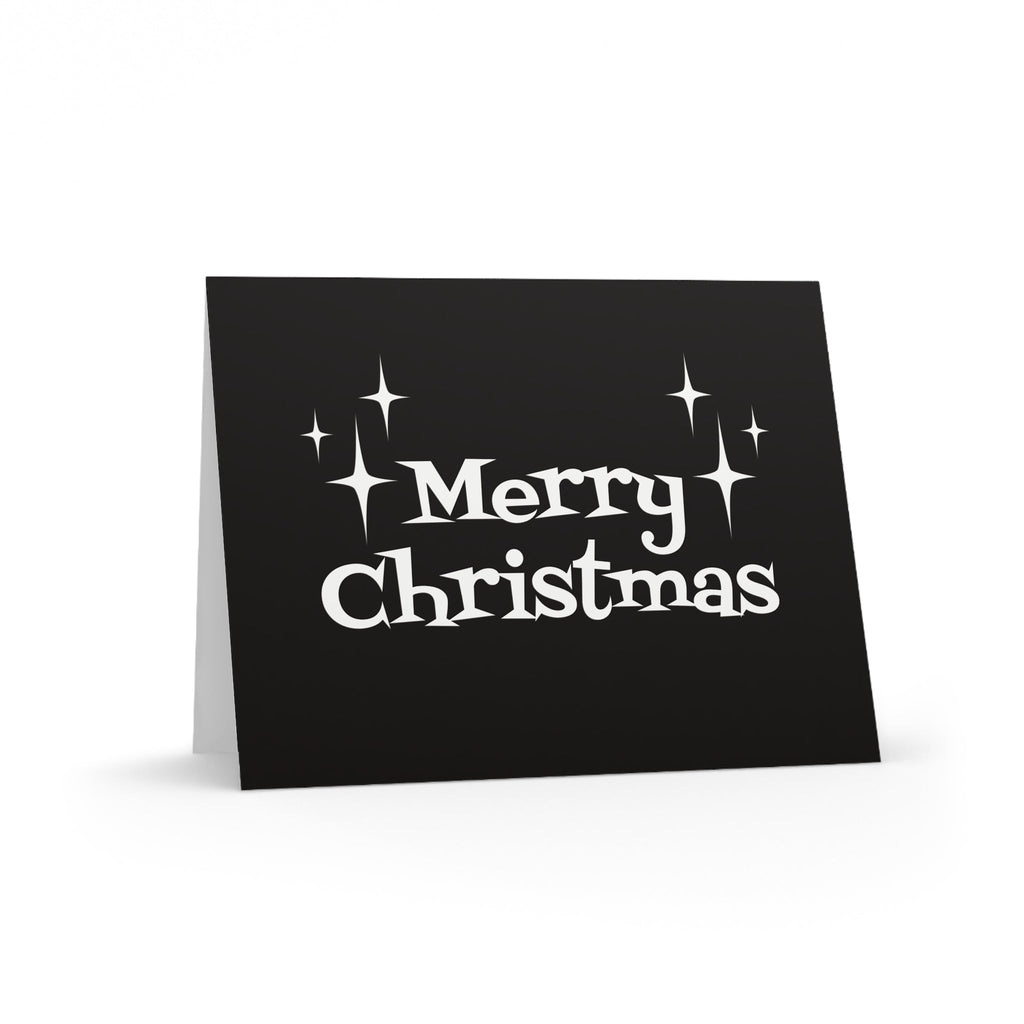Merry Christmas Starburst Atomic Mid Century Retro Christmas Style Black And White Matte Greeting Cards (8, 16, and 24 pcs)