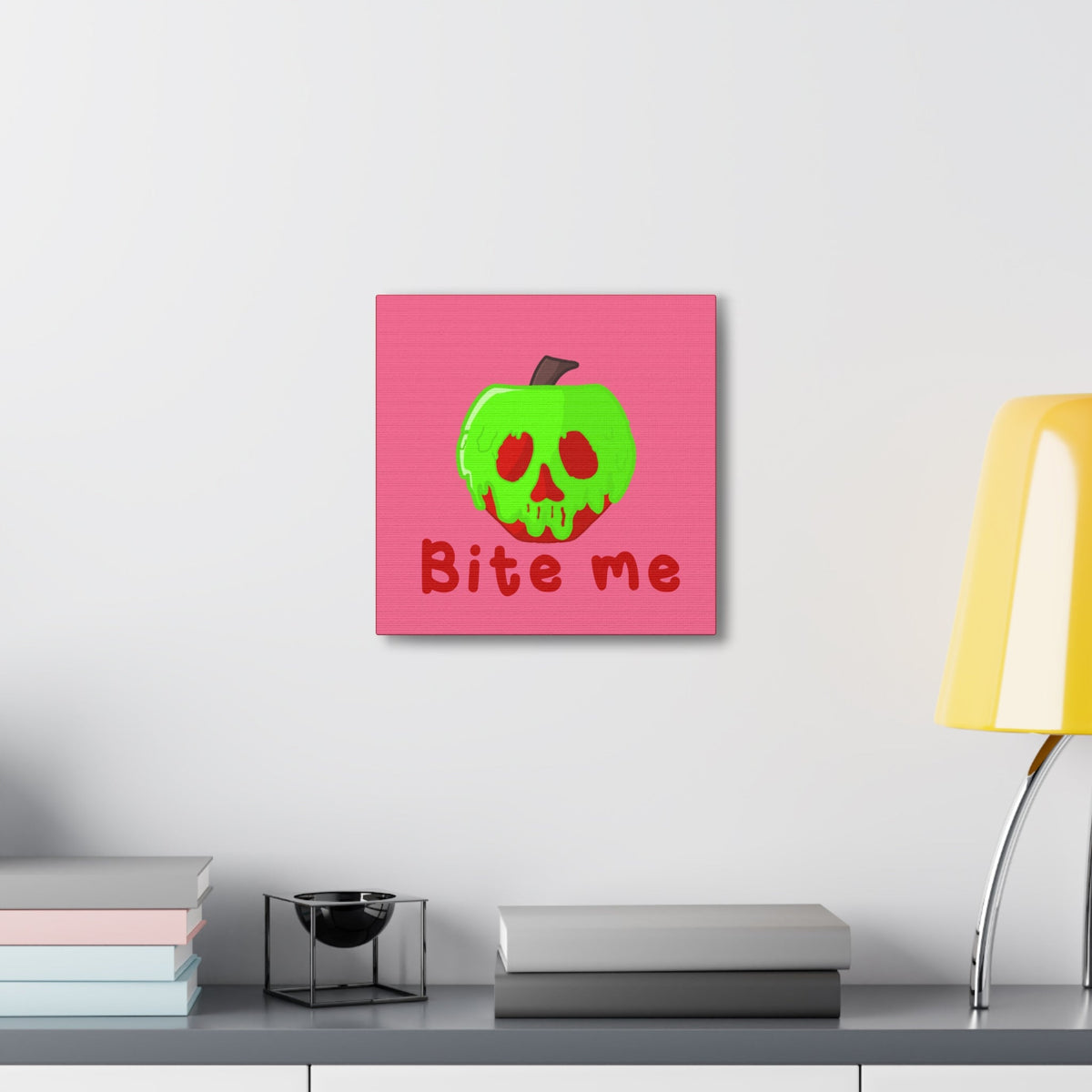 Bite Me Poison Apple Halloween Canvas Gallery Wraps - Pink