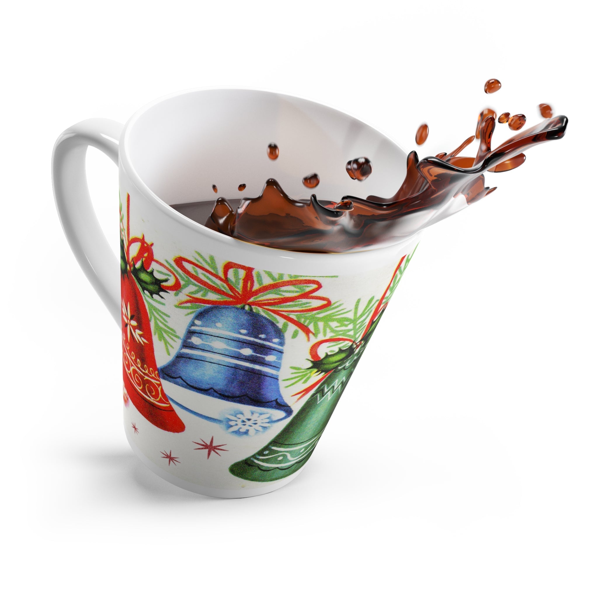Christmas Bells Retro Christmas Print Latte Mug